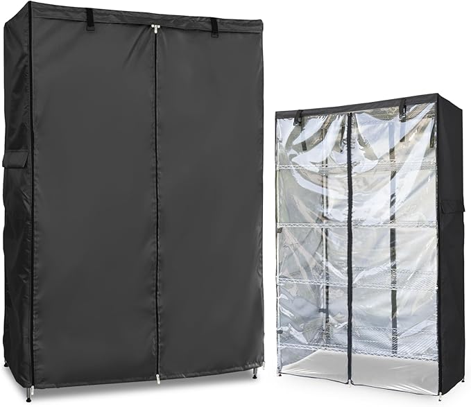 Waterproof Shelf Cover,Outdoor 600D Heavy Duty Dustproof Storage Shelves Cover,24''x18''x72'' Shelf Covers for Wire Shelving with Zippers,Storage Rack Covers with Clear Front