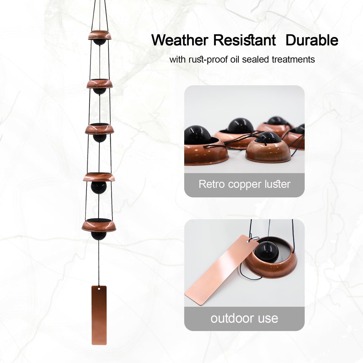 Wind Chimes for Outside with 5 Bell Unique Copper Musical Chimes Feng Shui Windchime for Home Garden Patio Porch Decor Gifts for Mom Grandma