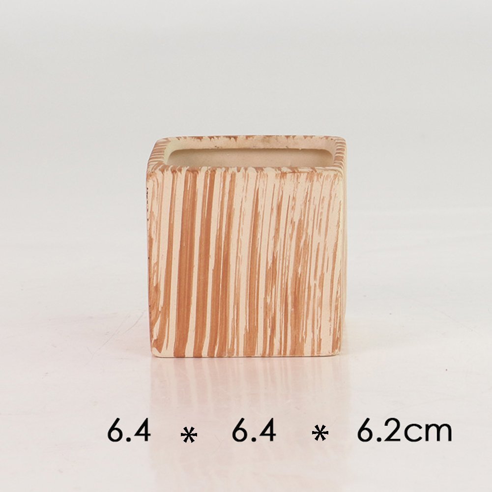 Sun-E 6 in Set 7.6 cm Ceramic Wooden Pattern Succulent Plant Pot Cactus Plant Pot Flower Pot Container Planter Gift Idea