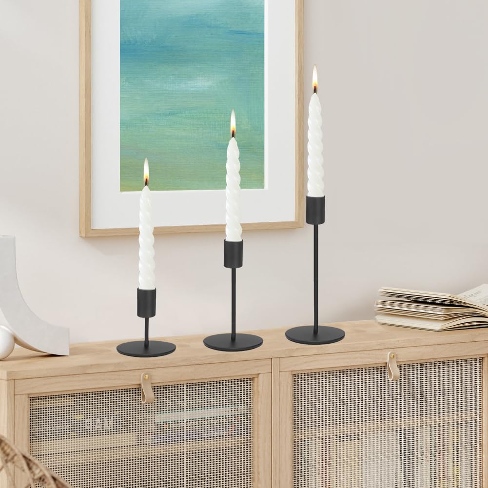 Anndason Set of 6 Black Candlestick Holders - Decorative for Home Decor, Wedding, Dining, Party, Anniversary