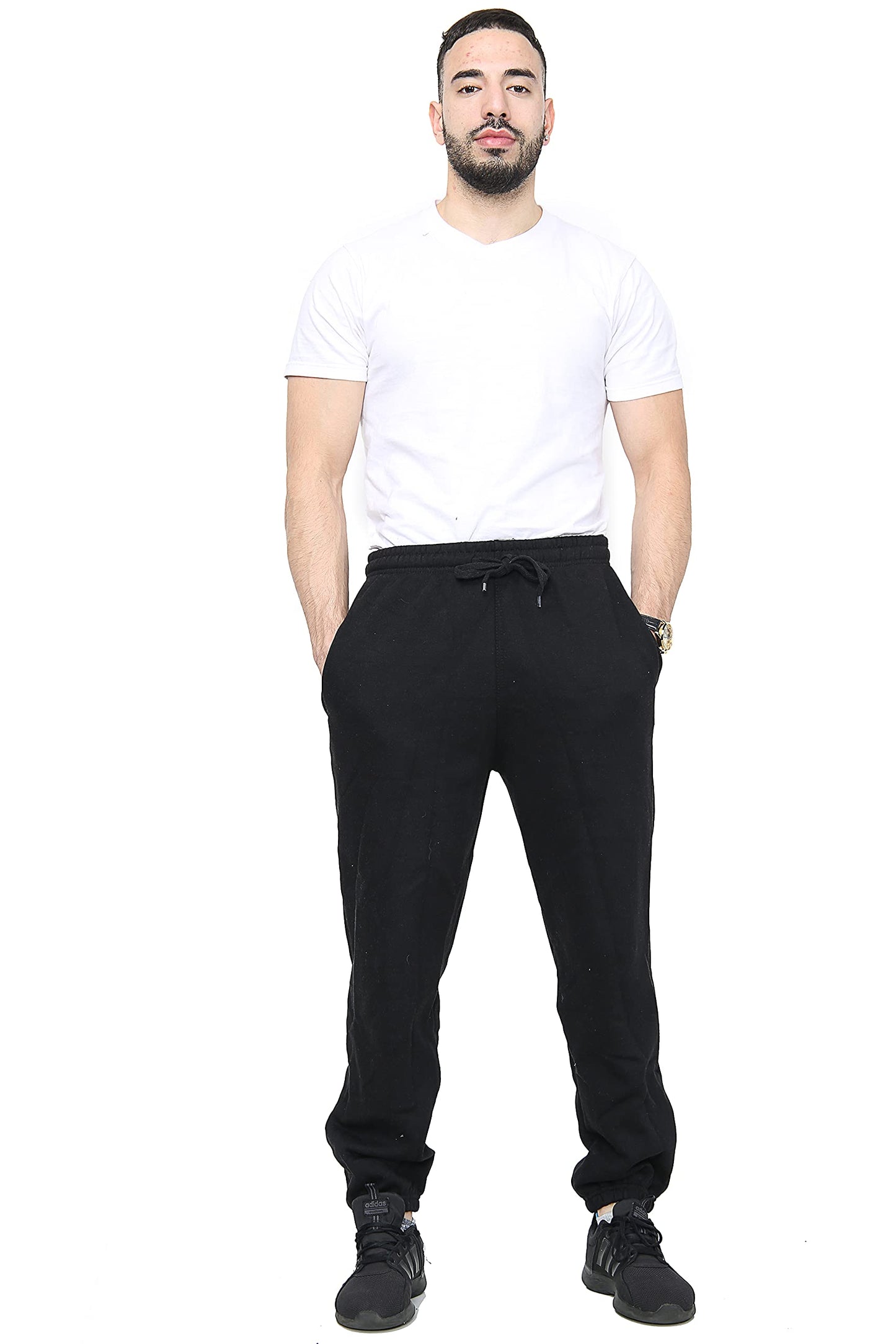 Mens Fleece Jogging Bottoms S-6XL (L, Black)