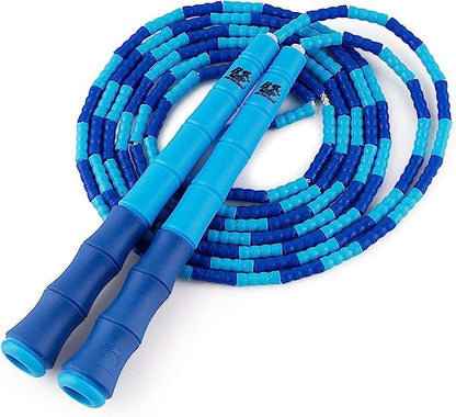 Buddy Lee Beaded Speed Jump Rope - Blue, Bamboo Shaped Handles | Soft TPU Beads, High Density Nylon Rope | Perfect Choice For Schools, Gym & Outdoor Jumping | Great for Rope Releases | Kids & Adults