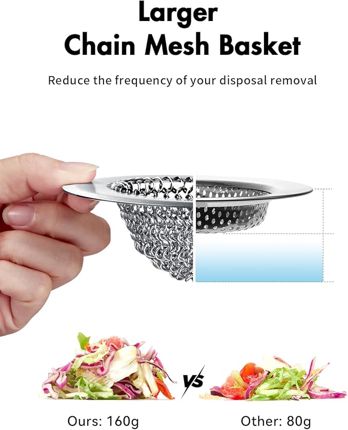 Revolutionary Kitchen Sink Drain Strainer/Patented Reversible Chain Mesh