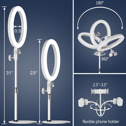 Desk Ring Light with Stand, 10.5'' Selfie Phone Light for Video Recording, Adjustable Circle Ringlight for Computer Laptop Zoom Meeting, Conference Video Calls, Podcast, Streaming, Photography