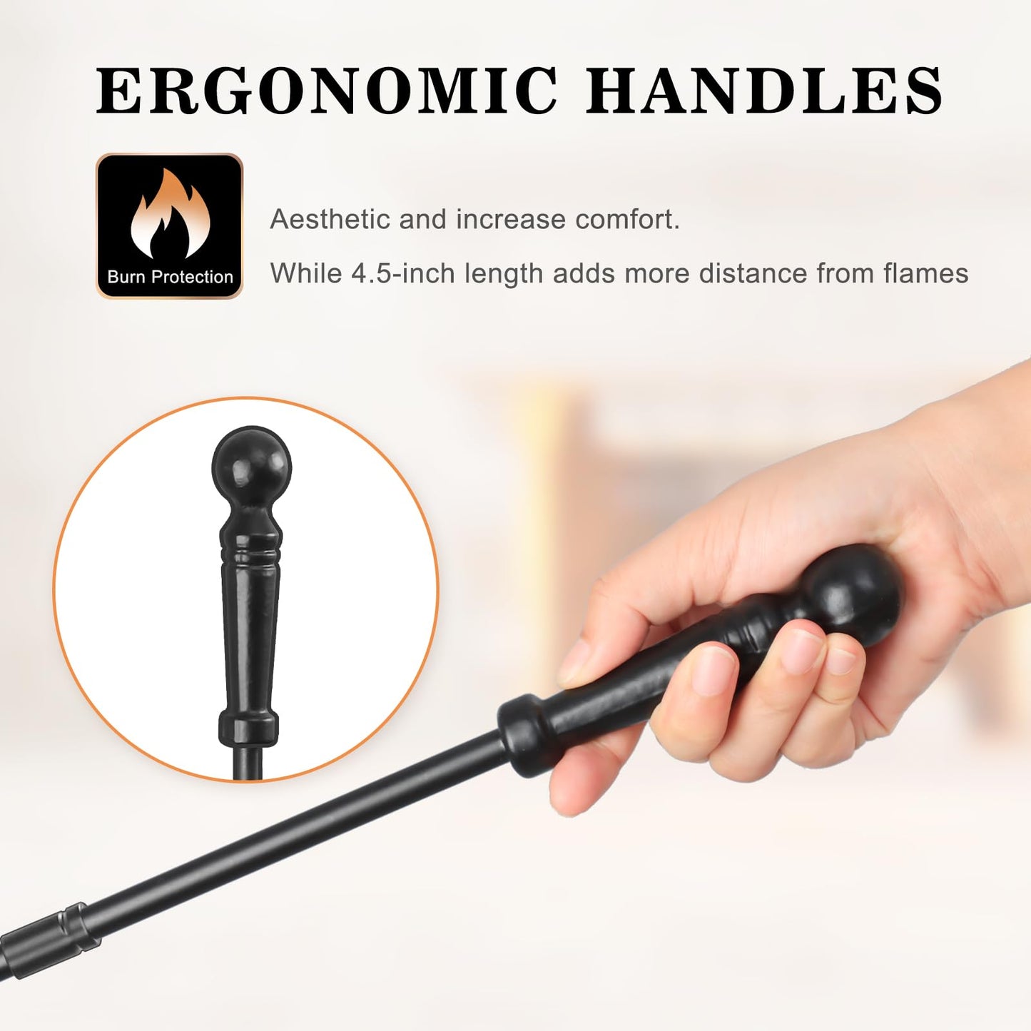 Gtongoko Fireplace Tools Set 4 Pcs 30 Inch Black Wrought Iron Bundle 8ft Firewood Rack Outdoor with Cover
