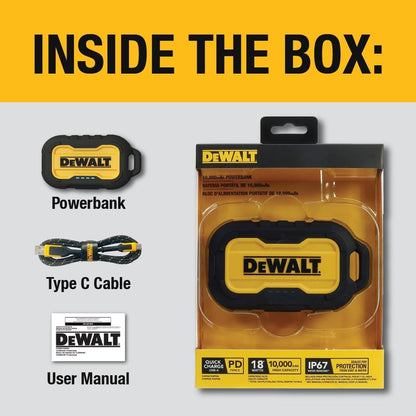 DEWALT Heavy Duty Portable Charger, Power Bank, 10,000 mAh Battery Pack with USB-C Port for iPhone 16/16 Plus/16 Pro/16 Pro Max, iPhone 15/14/13, Samsung Galaxy