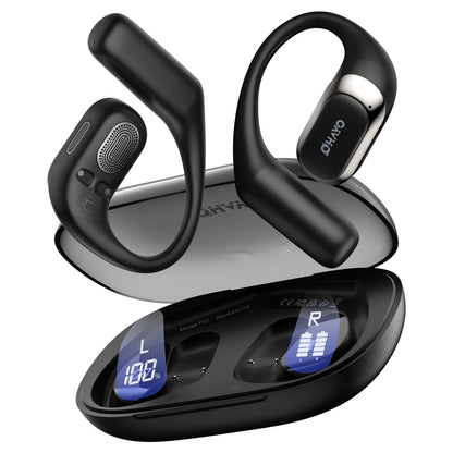 Open Ear Headphones,Over Ear Earbuds with Ergonomic Earhook,Bluetooth Headphones 5.4 with Smart Digital Display,40H Playtime,IPX6 Waterproof,Touch Control Operate Fit Cycling,Running,Workout(Black)