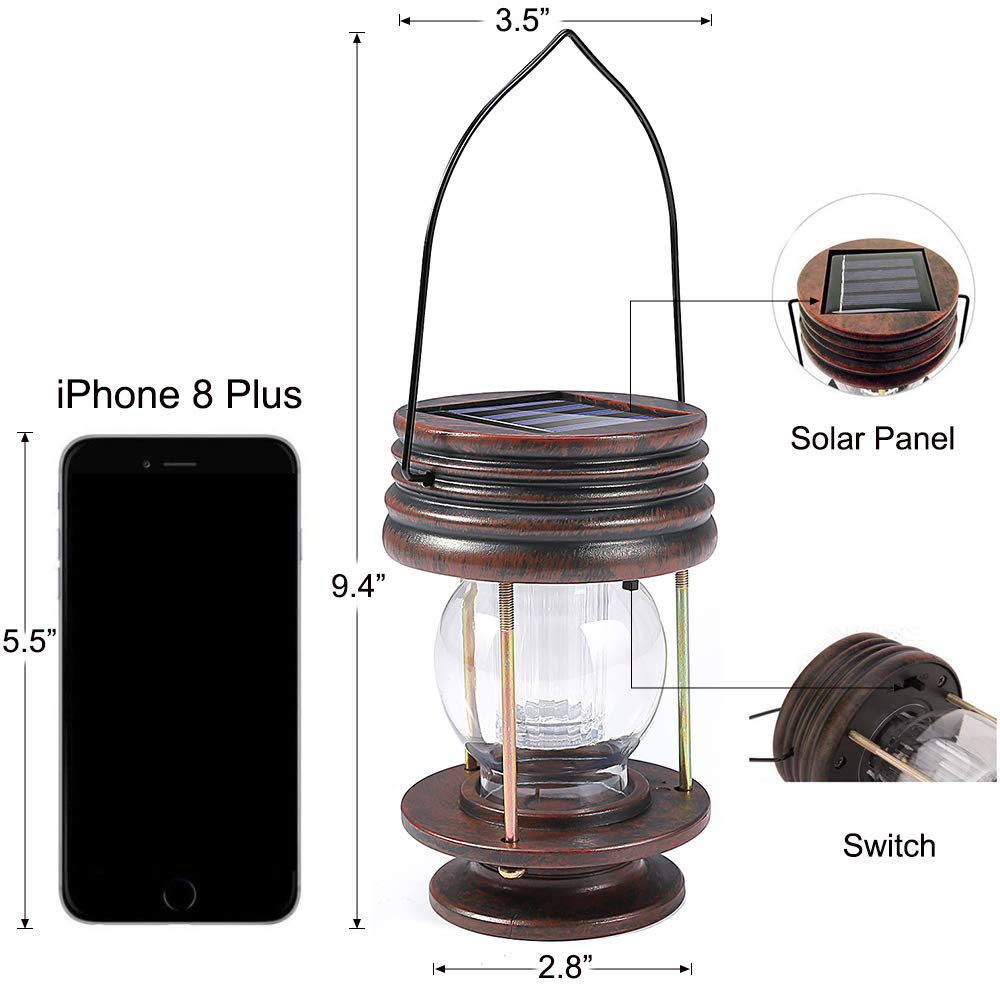 Solar Lanterns Outdoor Patio Decor, 2 Pack Hanging Solar Lights Waterproof, Retro Decorative Table Lamps with Warm Glow for Porch, Yard, Garden, Pathway & Backyard Decoration