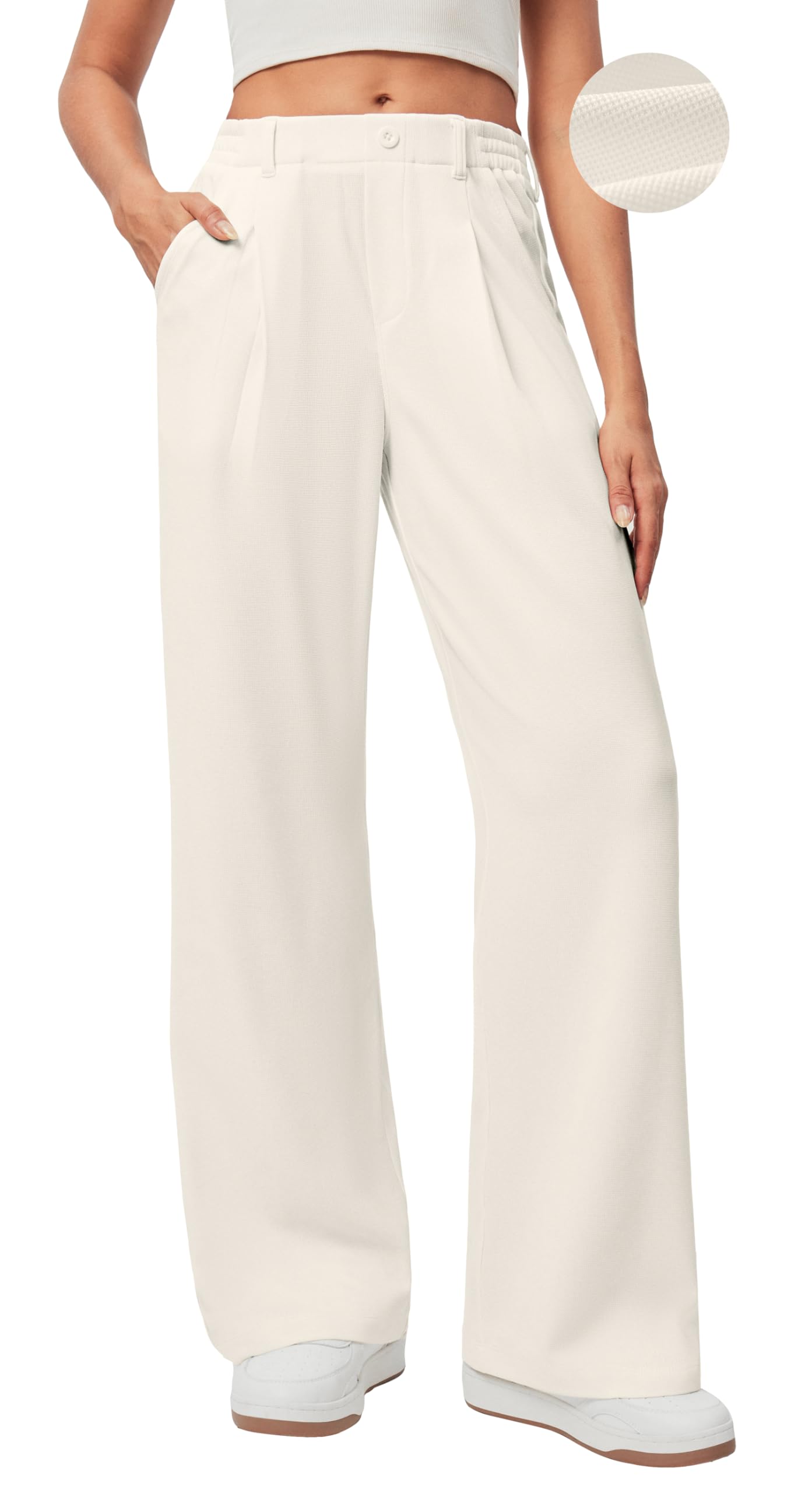 Ewedoos Wide Leg Pants Woman Stretchy Work Dress Pants Women Pull on Business Casual Slacks Trousers Fall Outfits 26"/28"