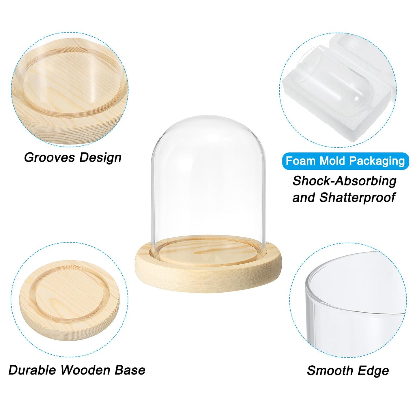 PATIKIL 3.9"x3.1" Clear Cloche Glass Dome, Glass Bell Jar Display Case Tabletop Centerpiece with Wooden Base for Plants Home Decor
