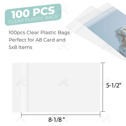 Golden State Art 100 Pack Acid-Free 5 1/2 x 8 1/8 inches Crystal Clear Sleeves Storage Bags for 5x8 Photos, A8 Cards