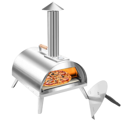 12" Wood Pellets Pizza oven with Thermometer – Portable Wood Fired Pizza stove, Stainless Steel, Quick Heat-Up, 12" Pizza Stone for Camping and Outdoor Cooking, Great Gift for Camping Enthusiasts