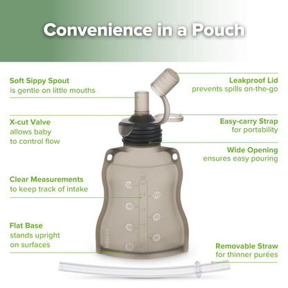 Haakaa Yummy Pouch Reusable Baby Food Pouch, Baby Food Storage Kids Squeezable Pouch, Washable Freezer - Make Homemade Organic Food for Babies/Toddlers, 4oz, 2 Pack,6m+