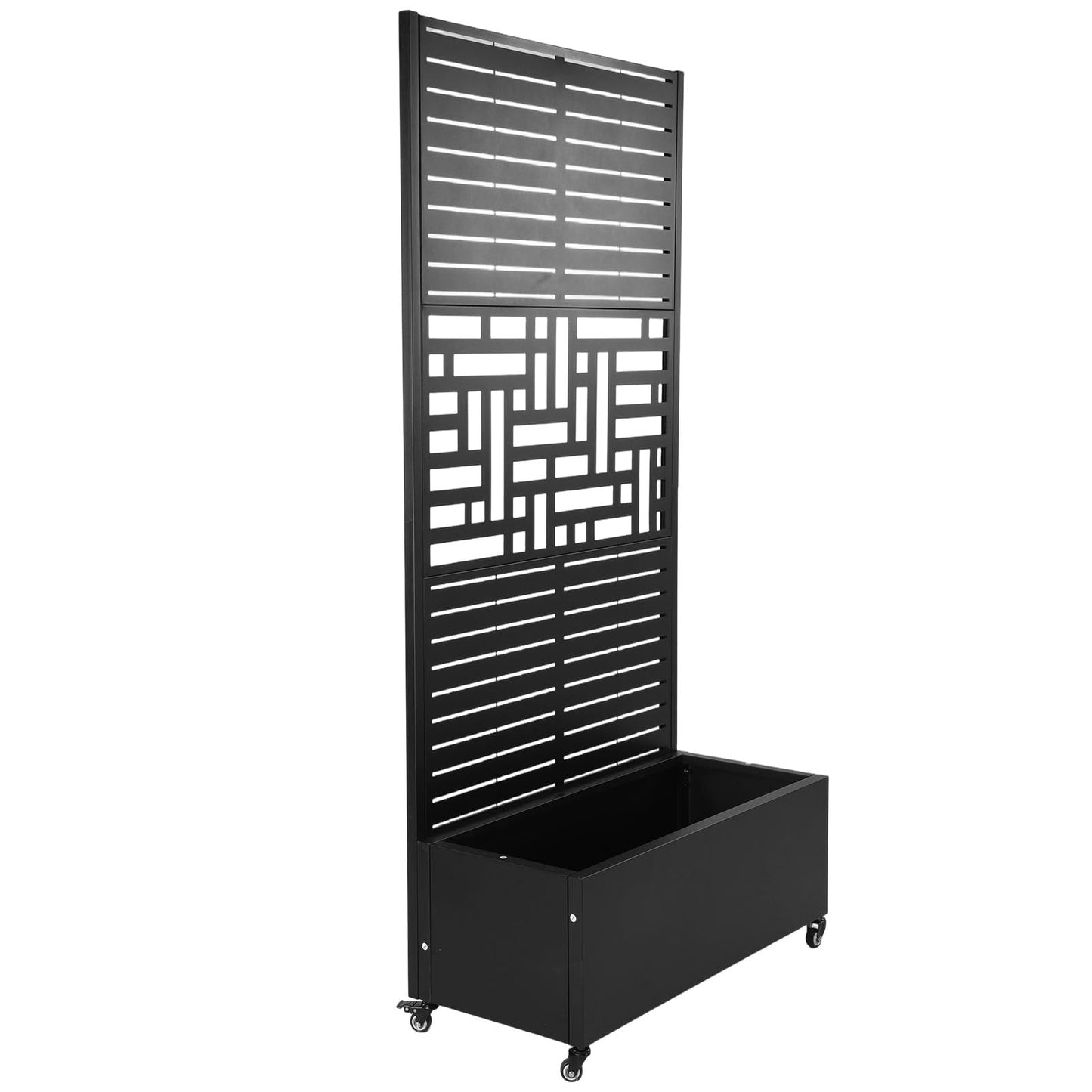 Hubxinly Metal Planter Box with Trellis,Raised Garden Bed with Trellis and Wheels,70.87x35.43x15.75 Inch Metal Standing Planter Box with Drainage Holes Suitable for Climbing Plants and Vegetables