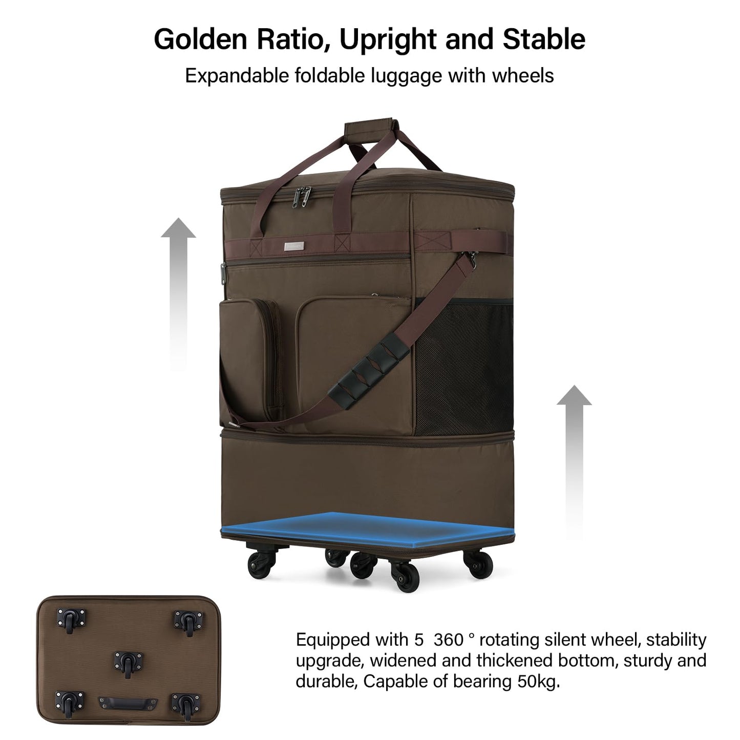 Hanke Expandable Collapsible Luggage with Wheels Suitcase, Rolling Travel Bag, Duffel Garment Tote Bag for Men Women, Lightweight Suitcase, Large Capacity Luggage with Spinner Wheel (Coffee)