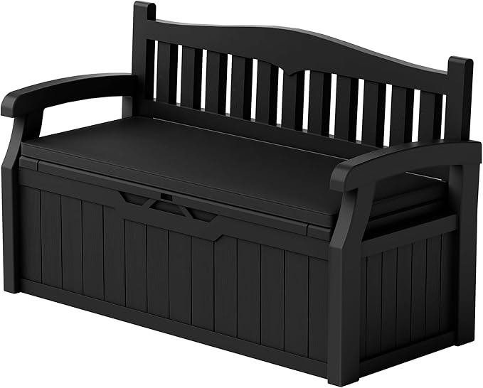 Devoko 80 Gallon Storage Bench with Cushion, Lockable Deck Box for Patio Furniture, Garden Decor and Outdoor Seating for Cushions, Garden Tools and Pool Supplies (Black, 80 Gallon with Cushion)