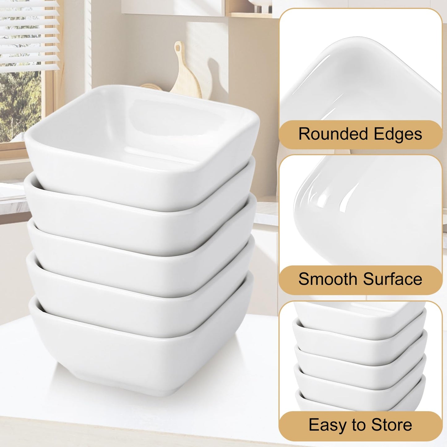 IJRPLM 6 Pack Ceramic Dip Bowls, 3 Oz Small Dipping Bowl, White Ceramic Dip Bowls Set, Porcelain Dipping Sauce Bowl, Soy Sauce Dishes for Soy Condiment BBQ Ketchup Sushi