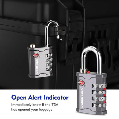 SURE LOCK TSA Accepted 4 Dig Heavy Duty Big Combination Luggage Padlock All Metal Travel Lock for Equipment Hard Case Luggage Gun Case Gym Locker Pelican Vault Lock (2, Grey)