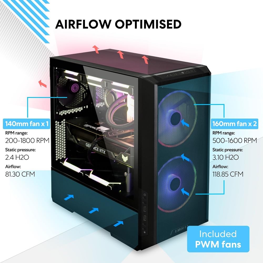 Lian Li LANCOOL 216 RGB Mid-Tower PC Case, Black - High Airflow Design with ARGB Fans