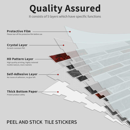 Alwayspon 10 Sheets 12" x12inch Black and Red Marble Effect Vinyl Tiles, Backsplash, Self-Adhesive Peel and Stick Wall Tile Stickers, Stick on Subway Tiles for Kitchen Bathroom Wall Decor