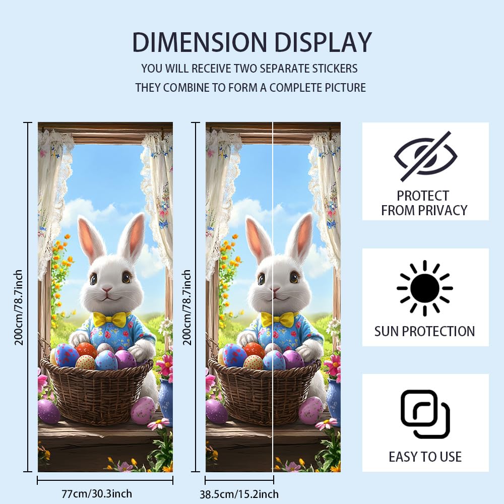 WDESYADMS PVC Self Adhesive Door Sticker 30.3x78.7 Inch Easter Bunny with Basket of Eggs Design Peel and Stick Decorative Door Decal for Bedroom Living Room Entryway Spring Home Decor
