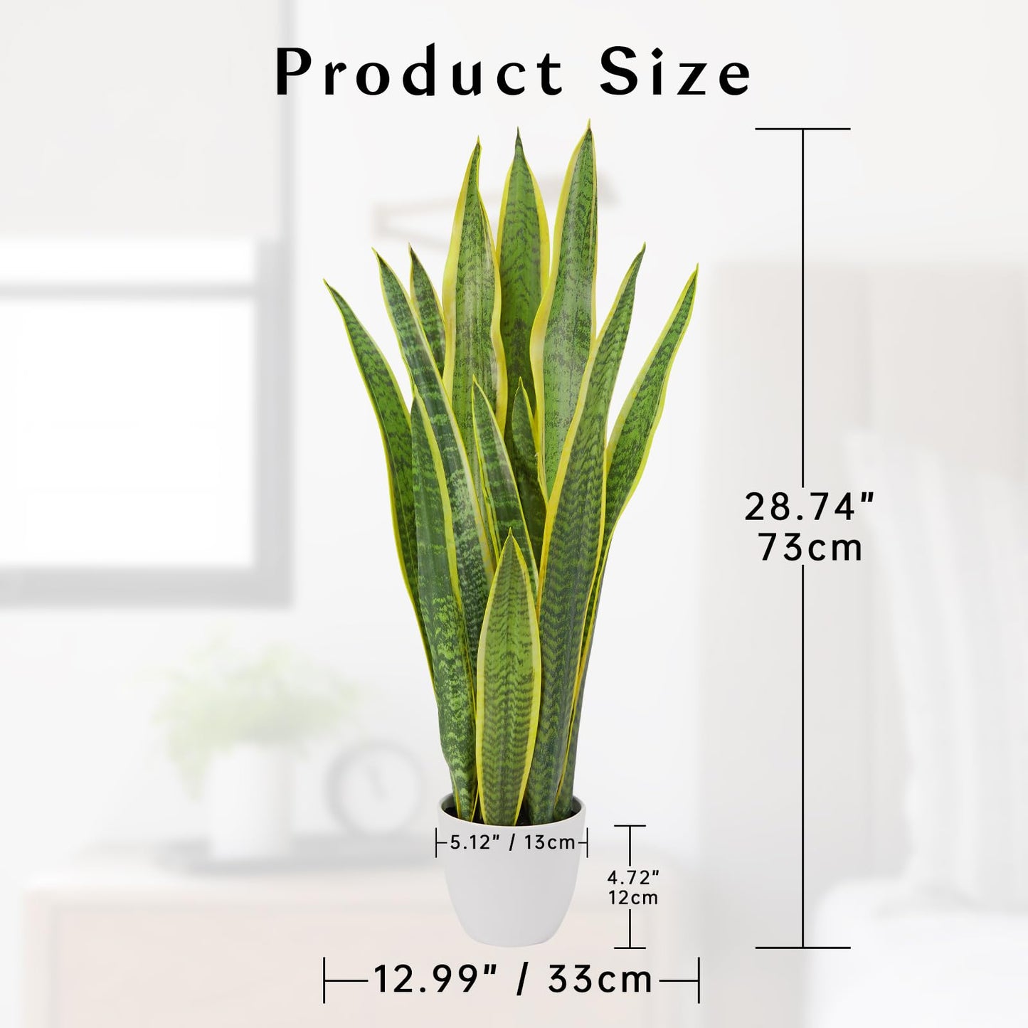 Hollyone Artificial Snake Plant Potted, 28 Inch Faux Sansevieria Trifasciata Plants Large Tall Tropical Fake Snake Plants Tree in White Pots for Home Office Room Patio Garden Indoor Outdoor Decor