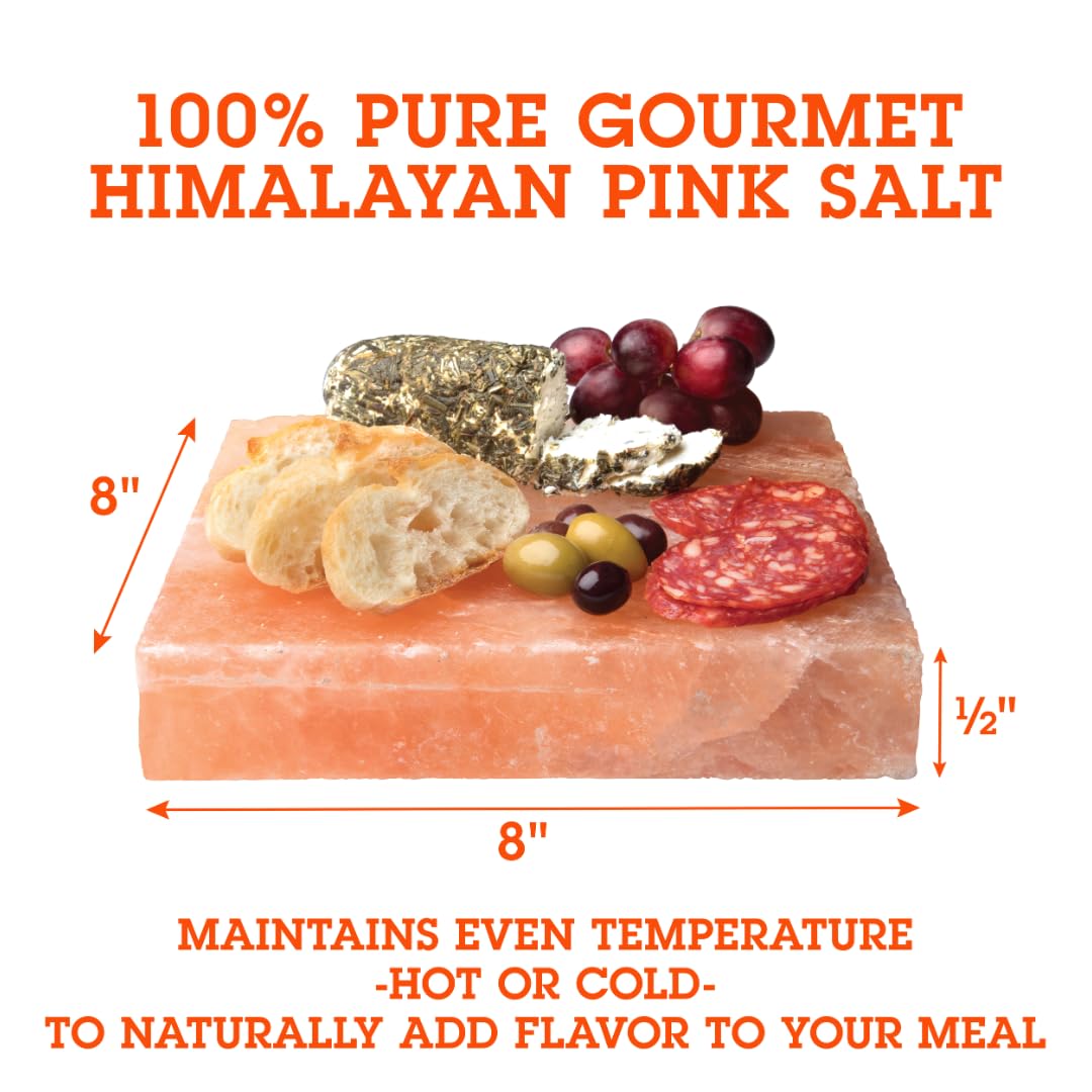 Camerons Himalayan Pink Salt Block for Grilling (8"x8") - Barbecue Grill Slab Maintains Even Temperature Hot or Cold - Naturally Adds Salty Flavor to Cooking - Barbecue Grilling Fathers Day Gift