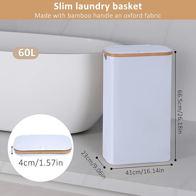 60L Slim Laundry Hamper, Narrow Laundry Basket