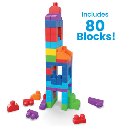 MEGA BLOKS Fisher-Price Toddler Block Toys, Big Building Bag with 80 Pieces and Storage, Blue, Gift Ideas for Kids Age 1+ Years, DCH63