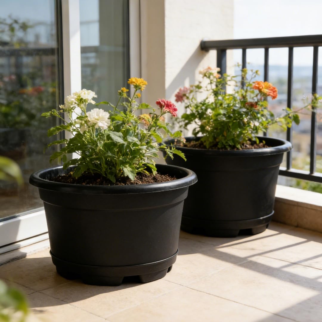 KPUVX Outdoor Flower Pots 5 Packs 13 inch pots for Plants Modern Decorative Garden Pot with Saucer, Lightweight Large Resin Planters for Indoor Plants,Decorative Resin Plant pots