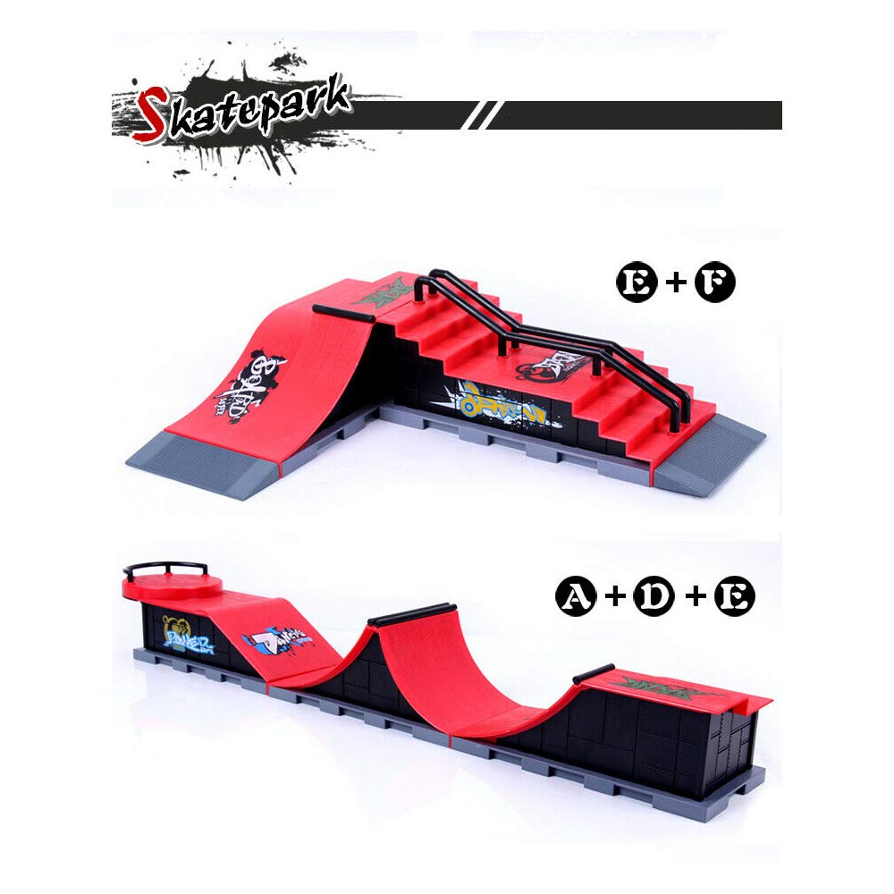 Sipobuy DIY Assembly Mini Finger Skateboard Deck Truck Skate Park Board With Ramp Accessories Sets (Scene A)