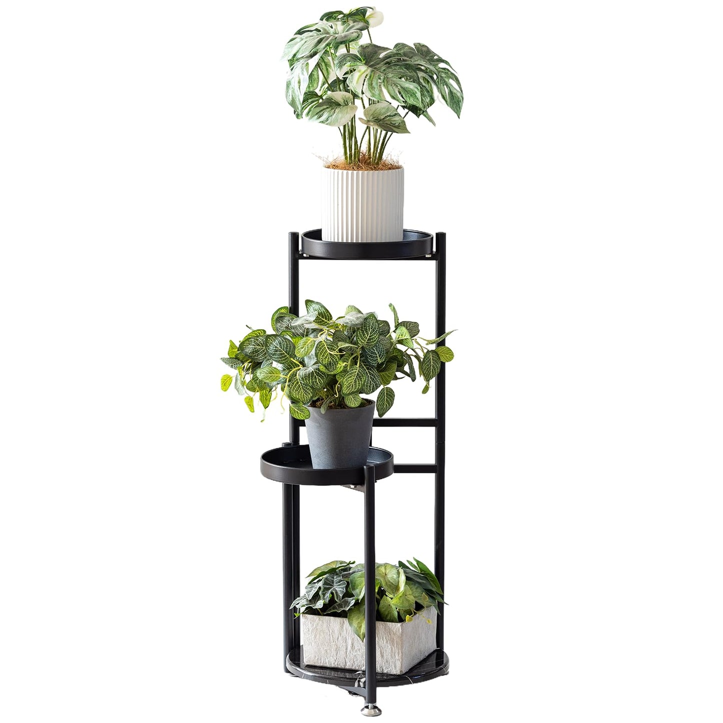 CHPHI 3 Tier Plant Stand, Tall Metal Shelf Holder for Indoor, Outdoor Display Rack Flower Pot Stand for Corner Living Room Balcony Garden Patio (black)