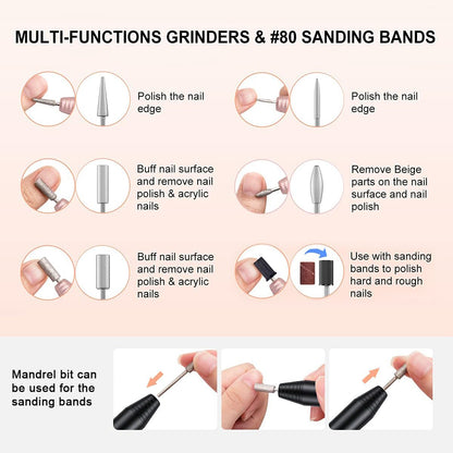 Electric Nail Drill,USB Electric Nail Drill Machine for Acrylic Nail Kit,Portable Electric Nail File Polishing Tool Manicure Pedicure Kit Efile Nail Supplies for Home Salon,Pink