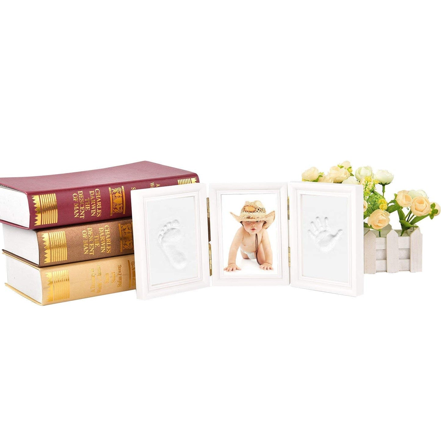 Baby Photo Frame,Newlemo Baby Handprint Kit & Footprint Photo Frame for Newborn Girls and Boys, Baby Shower Gifts for Christening Registry(3 parts, white)