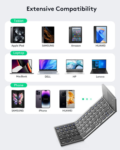 Samsers Foldable Bluetooth Keyboard with Touchpad - Portable Wireless Keyboard with Holder, Rechargeable Full Size Ultra Slim Pocket Folding Keyboards for Android Windows iOS Tablet & Laptop - Black