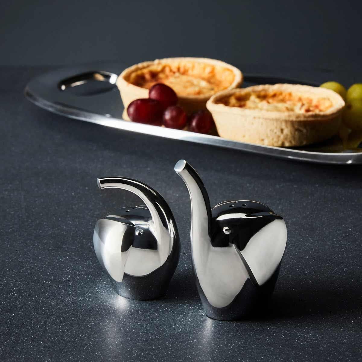 nambe Savanna Collection Elephant Salt & Pepper Shakers | Set of 2 for Home Décor | Measures at 3" x 3" x 3.5" | Made with Nambe Alloy | Designed by Neil Cohen
