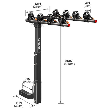 4 Bike Rack Bicycle Carrier Racks Hitch Mount Double Foldable Rack for Cars Truck SUV Fits 2" Receiver, Tie Down Strap, Anti-Rattle Hitch Tightener & Bicycle Cross-bar Adapter for Kid’s Bike