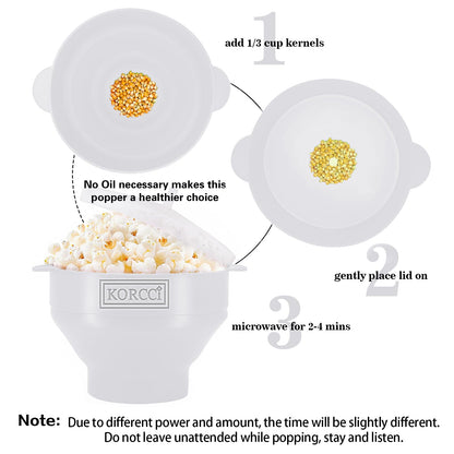 The Original Korcci Microwaveable Silicone Popcorn Popper, Microwave Popcorn Popper, Collapsible Microwave Popcorn Maker Bowl, No Oil Required, Use In Microwave, Dishwasher Safe (Blue)