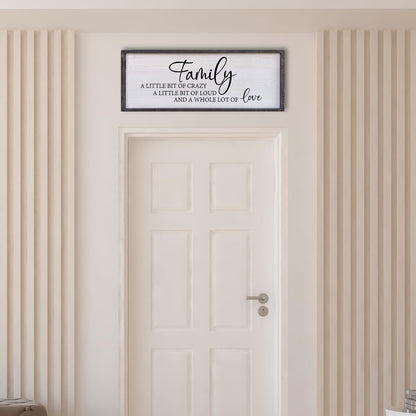 Family A Little Bit Of Crazy Sign Wall Decor 32"×12" Rustic Farmhouse Living Room Large Soild Wood Framed Hallway Hanging Sign Aesthetic Inspirational Quotes Entryway Home Wall Art (Black)