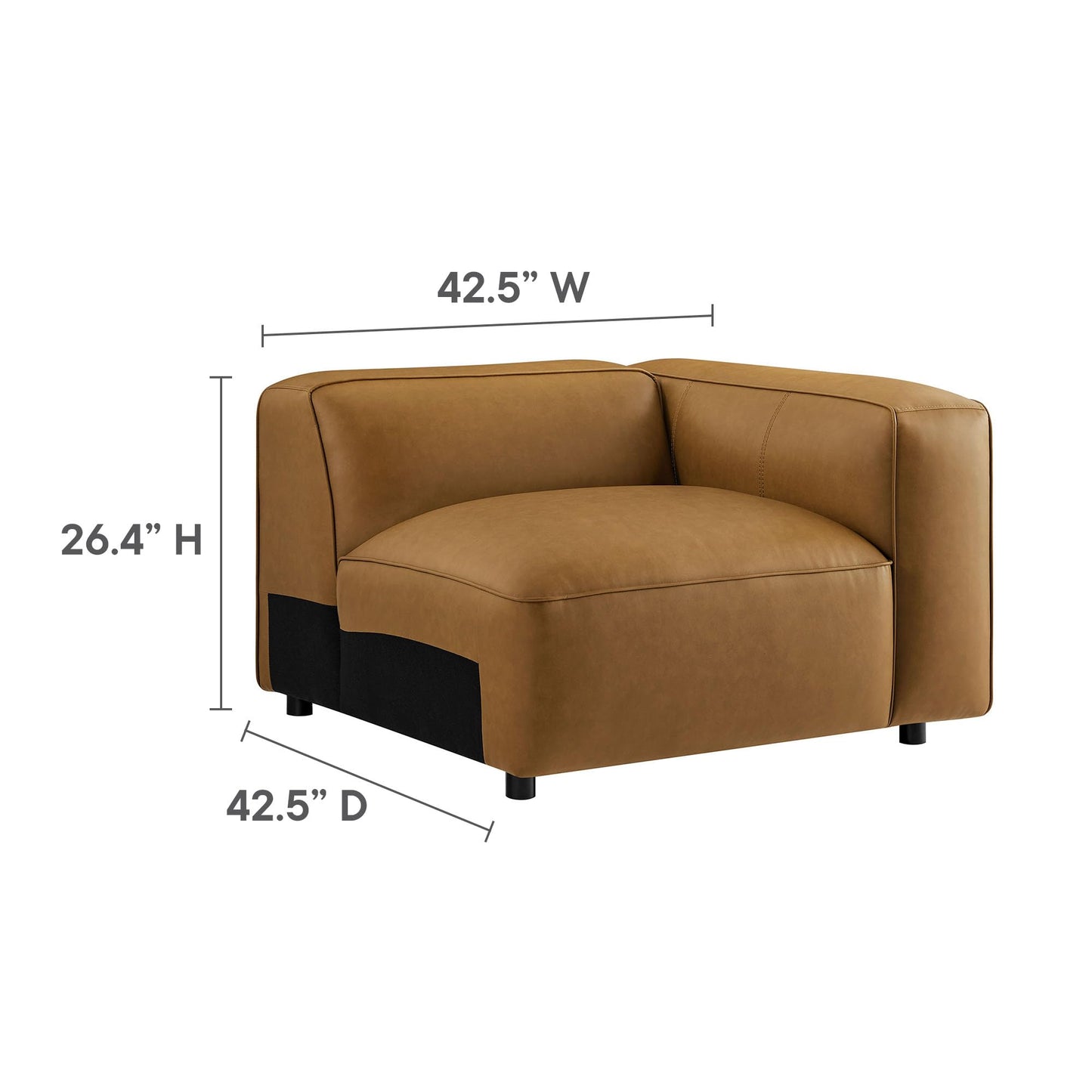 Modway Auren Vegan Leather 3 Piece Modular Sofa in Camel - Faux Leather 3 Seater Couch - Comfy Mid Century Modern PU Leather Sofa for Living Room, Apartment, Loft