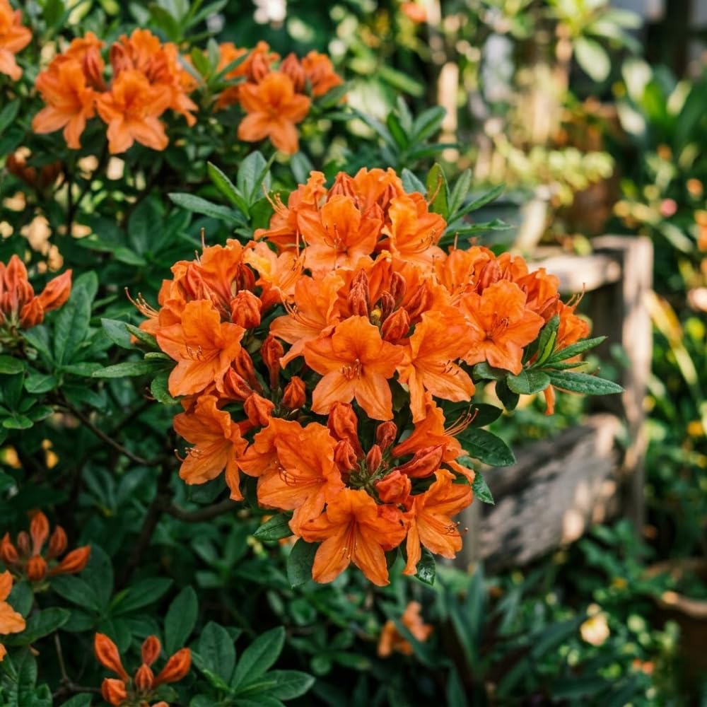 Azalea Live Plant, Live Azalea Plants, Flowering Shrub with Vibrant Red Blooms, 4-7 Inches Tall in 4 Inch Pot (Orange)