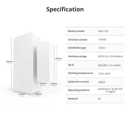 SONOFF DW2 Wi-Fi Wireless Door Window Sensor,APP Alert for Home Automation Wireless Alarm Security System, Compatible with IFTTT, No Gateway Required.