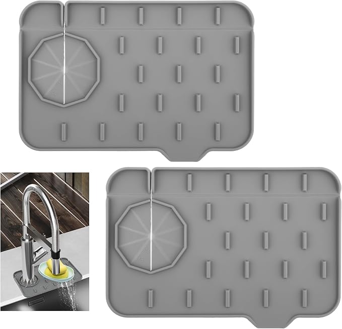 2Pcs Silicone Sink Faucet Splash Guard Mat, Soap Dish Pad Faucet Handle Drip