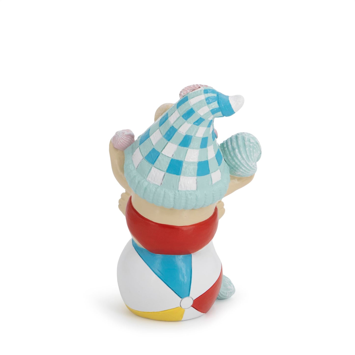 Hodao Coastal Ocean Gnome Decorations – Hand-Painted Resin Beach Gnome Sitting on Ball with Seashell Hat & Coral Details, Summer Sea Decor Gift for Indoor Home, Bedroom & Tabletop Ornaments