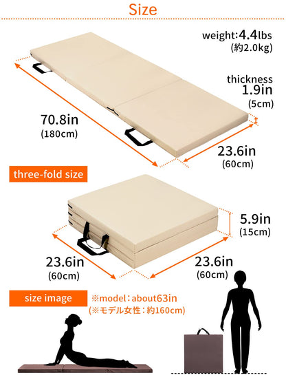 KaRaDaStyle Gymnastics Mat Folding Stretch Mats 71"x24"x2" Exercise Muscle Training Children Play Horizontal Bar Mat Yoga Sports Soundproof Home Use (Greige)