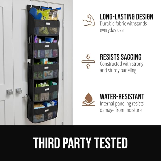 GORILLA GRIP Over The Door Organizer Storage, 5 Deep Hanging Shelves, Holds