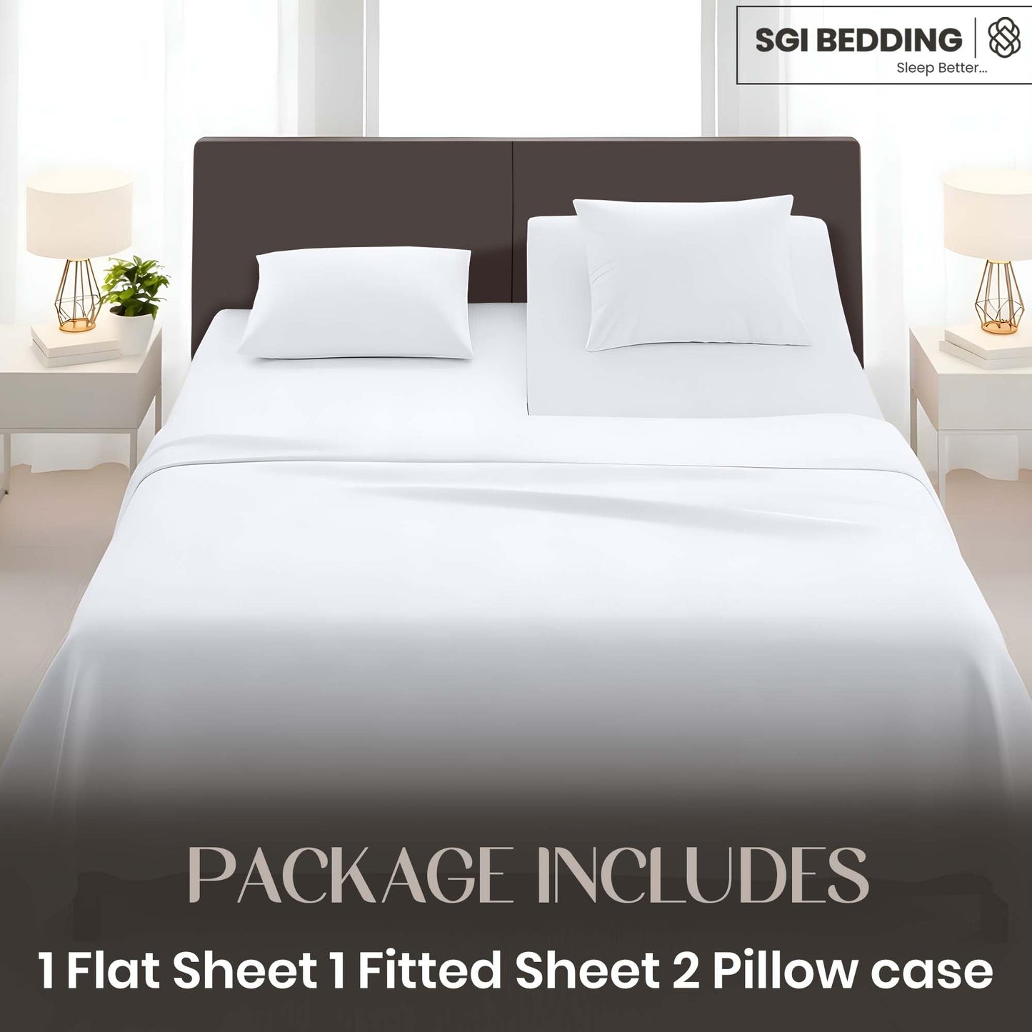 SGI bedding 32" King Split Top Flex Head Sheet Set 1800 Threads Flex Top Sheets for Adjustable Bed 4 Piece 15" Deep Pocket for Sleep Number Bed - White