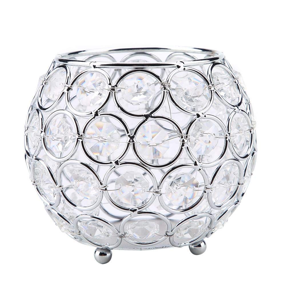 Crystal Candle Holder Votive Tealight Candle Holders for Wedding Home Table Decor 10x10x9cm/ 3.9x3.9x3.5in (Silver)