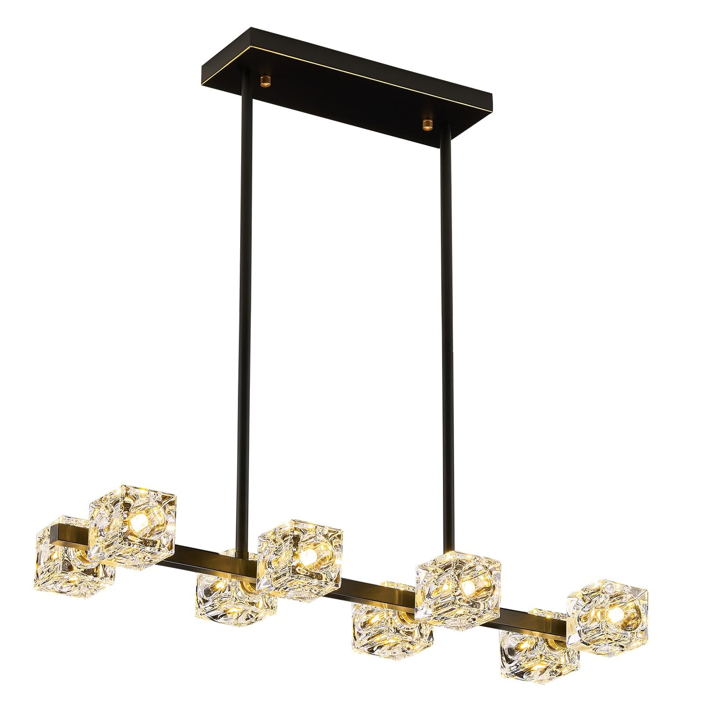 Krisosia Modern Black Crystal Chandelier, 8-Light Cube K9 Crystal Pendant Light with Adjustable Height, Farmhouse Dining Room Hanging Light for Kitchen Island, Living Room，Bedroom,Over Table