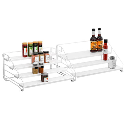 4 Tier Spice Rack for Cabinet, Spice Rack Organizer, Depth Adjustable Spice Holder for Countertop, Cupboard, Pantry, Seasoning Shelf, Metal, Black (1 Pack)